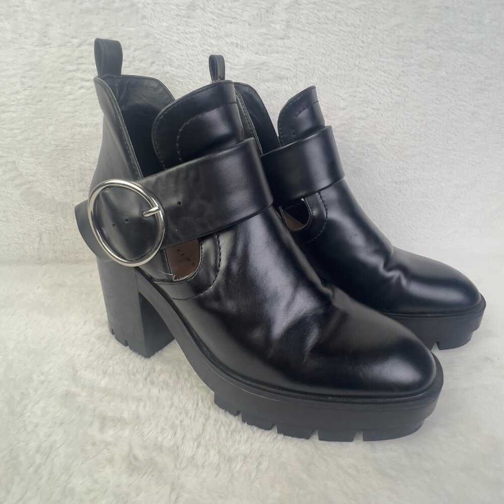 Zara Trafaluc Boots Womens Size 7.5 Black‎ Platform Ankle Lug Sole Buckle Heel